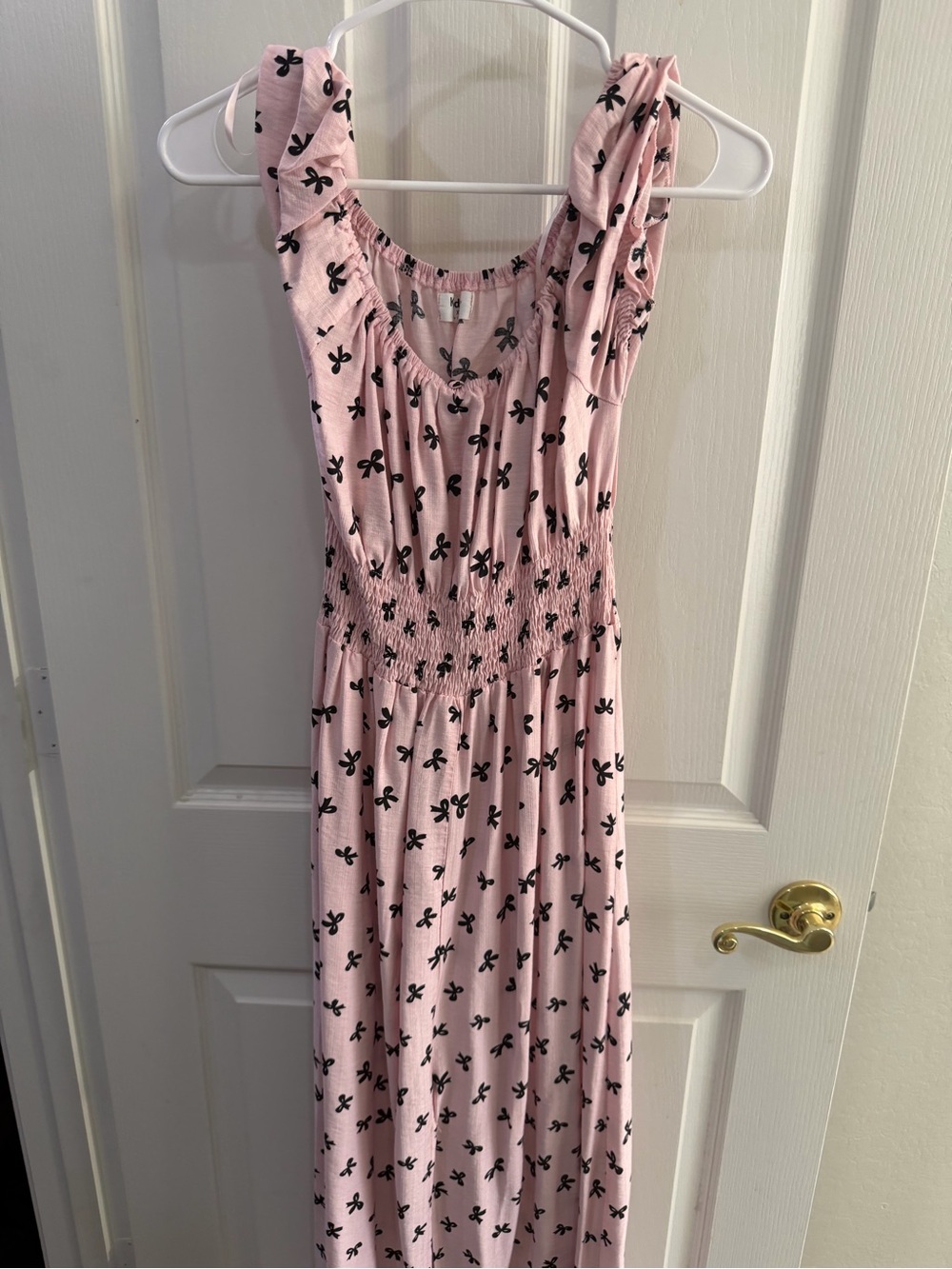 Pink Bow-Print off the Shoulder Maxi Dress